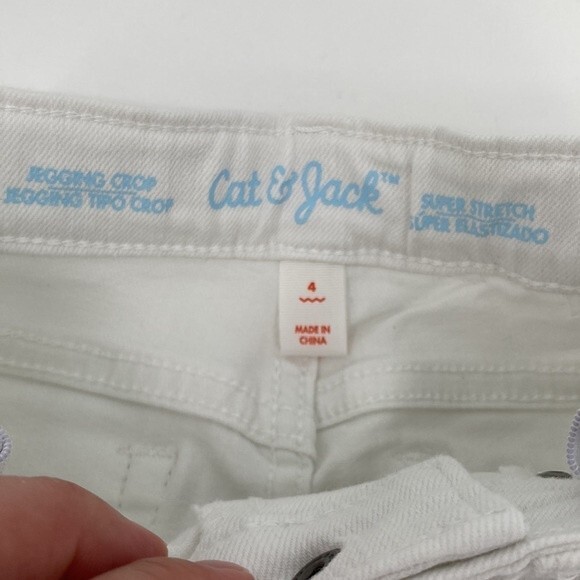 Cat & Jack girls 4 White Jegging Crop Jeans Capri Adjustable Waist - Picture 3 of 6